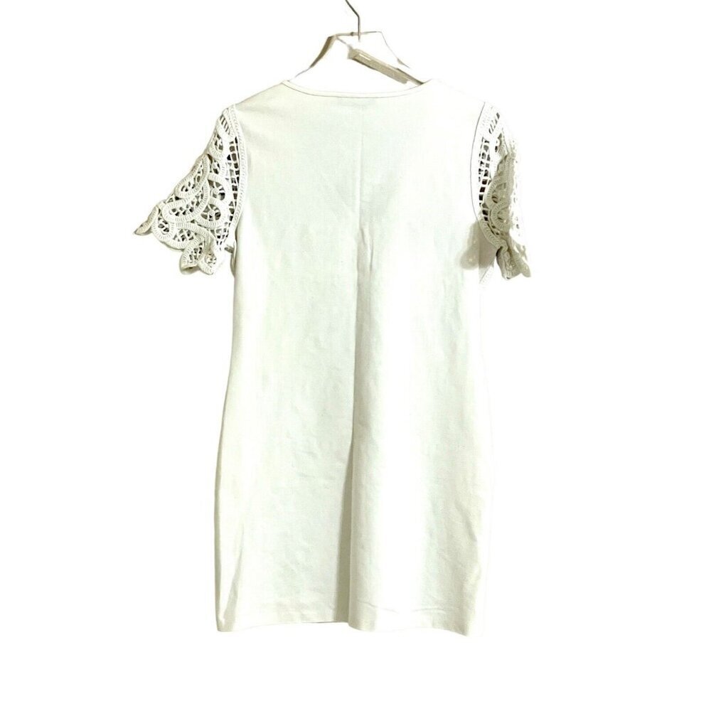 French Connection White Crochet Embroidery Mini Short Dress V Neck Sz 10 L - Picture 10 of 16